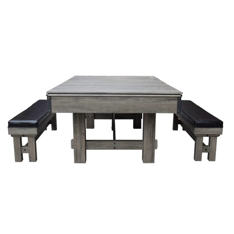 7 Foot Pool Table Combo With Benches Table Tennis And Dining Tops Billiards Set in Rustic Gray Barnwood Finish with storage benches