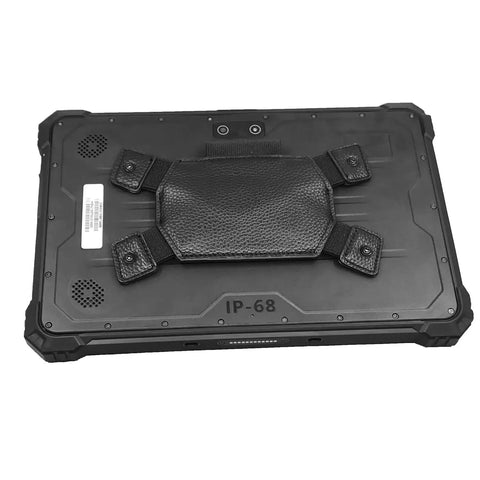 Handle any grueling shift with this rugged 10.1 inch Windows 11 Pro tablet showing IP68 rating and heavy duty hand strap.