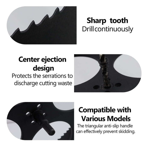 Rannb 9.5-inch bi-metal hole saw with drill bit and hex wrench; sharp teeth and center-ejection design