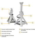Beefy Aluminum Jack Stands Pair For Heavy Duty Lifts, 12,000 Pound Total Capacity, Lift Range 11.4 To 16.1 Inches, Self Locking Ratchet Handle, All Aluminum Construction