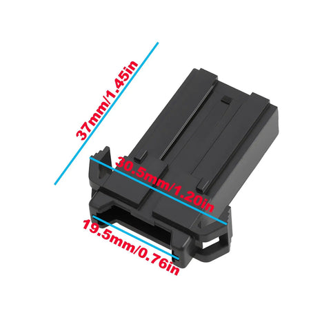 Rock Solid 2 Pin Fuse Holder Fixed Socket Drops Right In For No Sweat MPN 601047 dimensions shown on a black fuse holder.