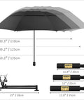A Zero Stress UV Defense This Upf Fifty Plus Golf Umbrella, black, measures 53.2" with a heavy-duty clamp and three pole sizes.