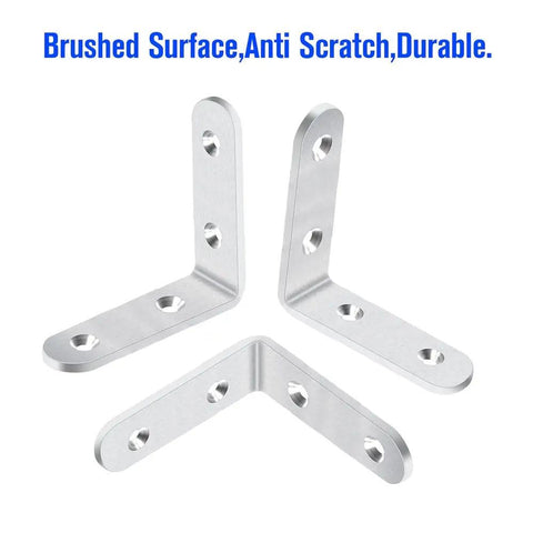 Heavy Duty 20 Pack 2.5 By 2.5 Inch Stainless Steel Corner Braces L Shaped Brackets With Wood Screws, brushed surface view
