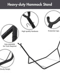 Durable Outdoor Hammock With Space Saving Steel Stand Adjustable Height 475 Lbs Capacity Weather Resistant Poly Cotton Fabric