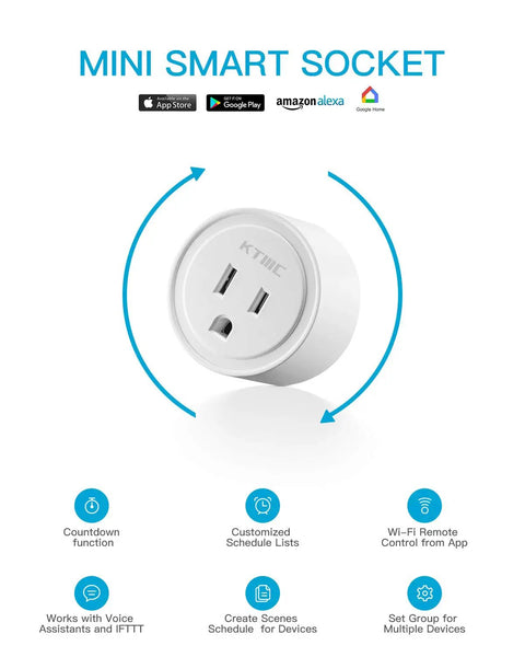 4 Pack Smart Plugs For Alexa And Google Home Compatibility No Hub Required Remote Control Scheduling Timers ETL Certified Ideal For Smart Home Automation, showing a mini smart socket design.