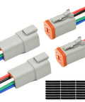 2 Pack 6 Pin Deutsch Waterproof Electrical Butt Connector Kit For 16AWG Wire with Heat Shrink Tubes and wiring components visible