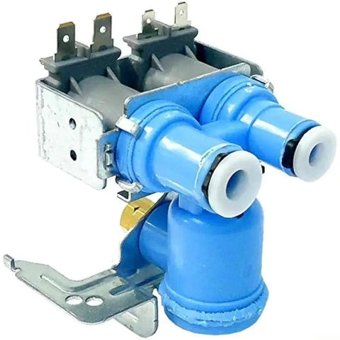 DA62 Compatible Washer Water Inlet Solenoid Valve Replacement Kit With Drain Valve For Laundry Appliances DIY Friendly Install And Reliable Water Flow Control For Washing Machines close-up blue plastic and metal dual-valve assembly