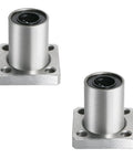 Front view of two LMK10UU flanged linear ball bearings, 10mm bore, 19mm OD, steel