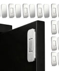 Get These Super Sleek 8Pcs Ultra Thin Magnetic Cabinet Door Catches For A No Drill Install that shows silver stainless steel catches on a cabinet.