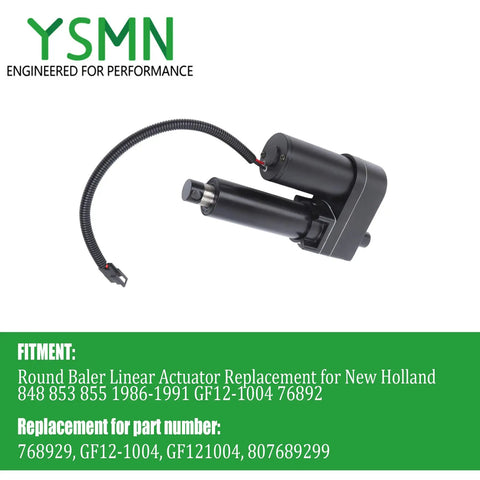 Farm Tough Round Baler Linear Actuator Straight Bolt On Replacement For New Holland 848 853 855 showing detailed design and connection.