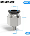 No Fuss Easy Push To Connect Fittings For 4mm Tube OD To M6 Thread Male Straight 0-145 PSI 32-140F Copper And Plastic