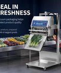Big Time Vertical Pneumatic Vacuum Sealer With Wide 600mm Stainless Steel Sealing Bar And Rolling Cart, sealing produce.