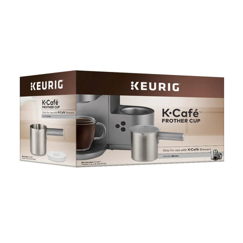 Product packaging for Milk Frother Cup Replacement Part for K-Cafe Coffee Makers 80 Milliliters Hot and Cold Frothing Extra Kitchen Accessory in Nickel.