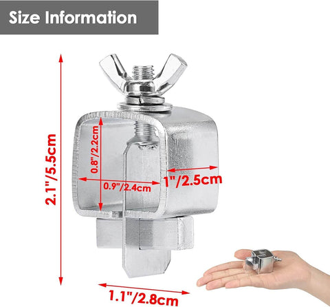 Close-up of 8 Pcs Butt Welding Clamps For Edge To Edge Welds with size info, steel with zinc plating, shown in hand for scale.