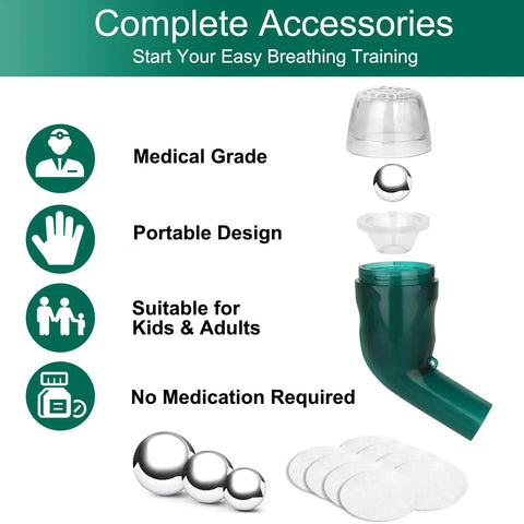 Lung Workout Breathing Compact Device With PEP Therapy For Mucus Clearance Portable Handheld Exhalation Trainer accessories shown