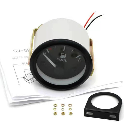 12V Fuel Level Gauge For Cars And Boats With White LED Backlight Universal Fuel Meter Replacement High Sensitivity Readout And Smooth Needle Movement Easy Install For Accurate Fuel Tank Monitoring 52mm gauge with wiring and mounting bracket
