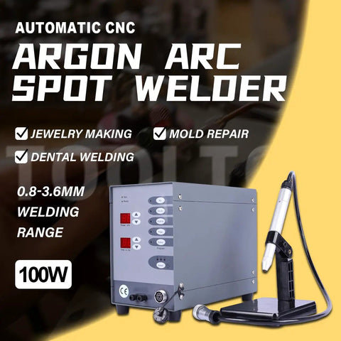 Pro Grade CNC Pulse Argon Arc TIG Jewelry Spot Welder with Five Shortcut Modes gas assisted shown with controls and welding pen