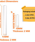 Dimensions of Clear Silicone Wall Bumpers, 28 pieces. Includes 150x15x2mm and 63x10x2mm sizes with packaging details.