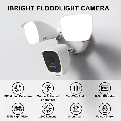 Smart Floodlight Camera With 2.4Ghz 1080P Outdoor Security, 2600 Lumen Flood Light, Motion Detection, Two Way Audio