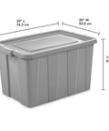 Tough As Nails 30 Gallon Storage Bins With Secure Lids Heavy Duty Plastic Totes 30" L gray container with lid.