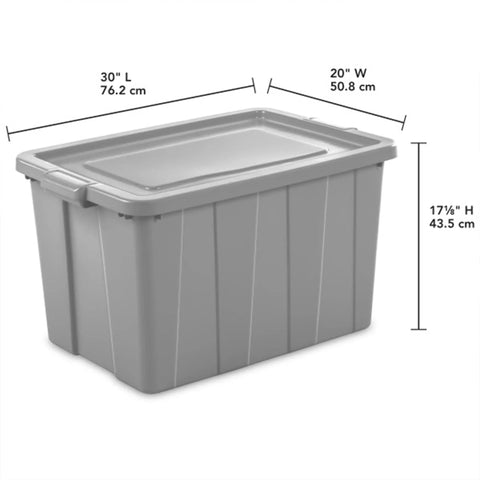 Tough As Nails 30 Gallon Storage Bins With Secure Lids Heavy Duty Plastic Totes 30" L gray container with lid.