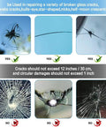 Image showing examples of auto glass cracks suitable and unsuitable for the 4-Piece Windshield Repair Kit for Chips and Cracks, DIY Auto Glass Fix Tools With Nano Repair Fluid, Star Shaped Crack Repair, Fast Clear Results for Minor Windshield Damage.