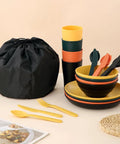 Camping Mess Kit For Four With Plates Bowls Cups Utensils And Carry Bag Food Grade Plastic Outdoor Dinnerware Gear For Travel Picnics And Campouts
