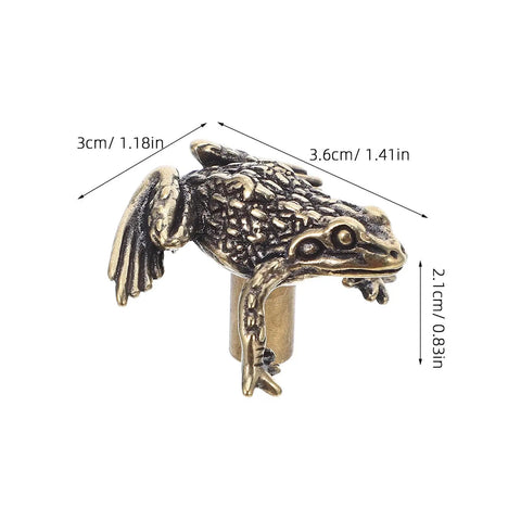 Toad Shaped Brass Cabinet Drawer Pulls For Vintage Style Retro Hardware For Kitchen, measurements shown, rust resistant brass detail