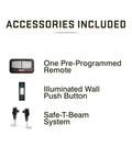 Accessories included with Chain Drive 500 Garage Door Opener Model 1035: remote, wall push button, Safe-T-Beam system.