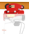 Side view of 1 Ton I Beam Manual Trolley With Geared Push Operation For Overhead Hoist Heavy Duty 6 Wheel Wide Flange Track