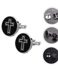 Cross Pattern Titanium Steel Cufflinks For Men Black Polished Shirt Buttons Sleek Durable Fasteners For Formal And Casual Wear Slick Versatile Accessory To Elevate Every Look displayed with close-up details