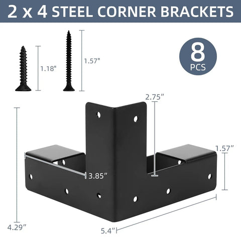8 Piece 3 Way Workbench Corner Bracket Set For 2x4 Lumber Actual 1.5x3.5 Inch Wood Heavy Duty DIY Workbench Kit For Custom Work Table Black With Screws Included For Fast Setup And Strong Lasting Stability In Any Home Workshop