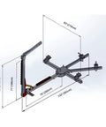 Beefed Up Auto Body Frame Puller Straightener With 10 Ton Hydraulic Power showing frame dimensions and adjustable tower.