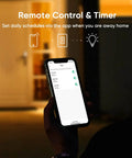 Person using app to control 2 Pack 3 Way Smart Dimmer Switch Set For Home Lighting at night, displaying schedule on phone