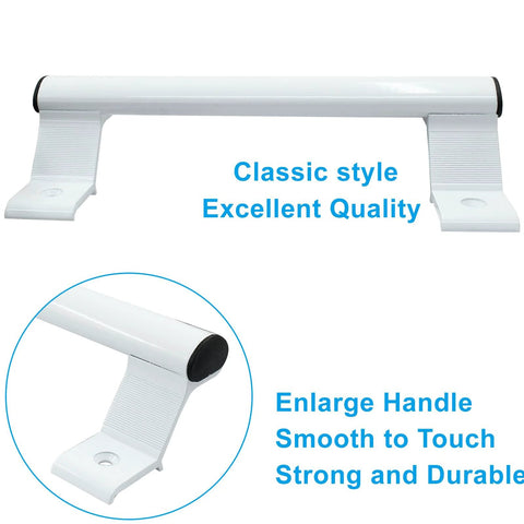 Two Pack 8 Inch Aluminum Sliding Door Handles For Glass Doors White Includes Four Mounting Screws Fits Six And Five Eighths Inch Mounting Holes For Patio Glass Door And Barn Door Durable Aluminum Build With Smooth Operation, close-up image.