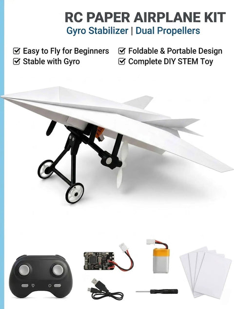 Electric RC Paper Airplane Kit With Gyro Stabilizer For Smooth Outdoor Flights, DIY Model Airplanes Launcher Construction Set