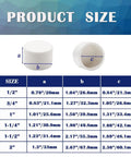 Product size chart for 12 Pack One Half Inch PVC Pipe End Caps With Slip Openings White Caps For Unthreaded Pipes SCH40