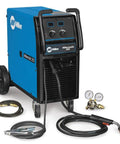 Smooth Rolling MIG Flux Core Welding Rig Tackles Mild Steel And Aluminum Like A Champ Dual Voltage 208 230VAC welder on mobility cart.