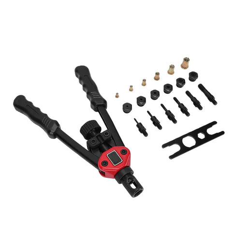 All In One Rivet Nut Tool Kit With 6 Mandrels M3 M4 M5 M6 M8 M10 and 175 Piece Metric Rivet Nut Set for automotive and industrial use.