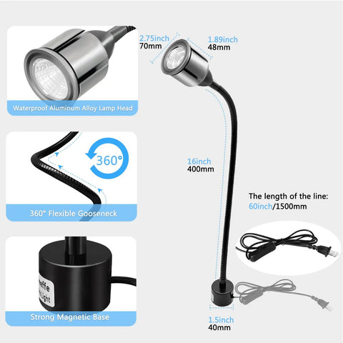 Magnetic LED Work Light With Flexible Gooseneck And Magnetic Base 700 Lumen Lamp for workshop, lathe, sewing machine, grill.