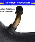 Close-up of TR-87 bent valve stem on 3.00-3.25-8 replacement inner tube for 8 inch rims, showing durability and design.