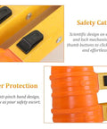 Detail of heavy duty non conductive FRP telescoping ladder safety catch and finger protection mechanism.