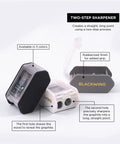 Two Step Long Point Pencil Sharpener With German Steel Blades In White Matte Finish for Pro Grade Precision Wood and Graphite Sharpening