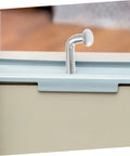 Dang Solid Heavy Duty Pallet Rack J Bolt Safety Pins 100 Pack sturdy metal pin inserted in warehouse shelf frame.