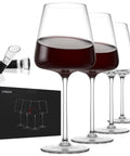 Hand Blown 19Oz Premium Titanium Crystal White Square Wine Glasses Set Of 4 With Long Stems Ultra Thin Walls, gift box visible