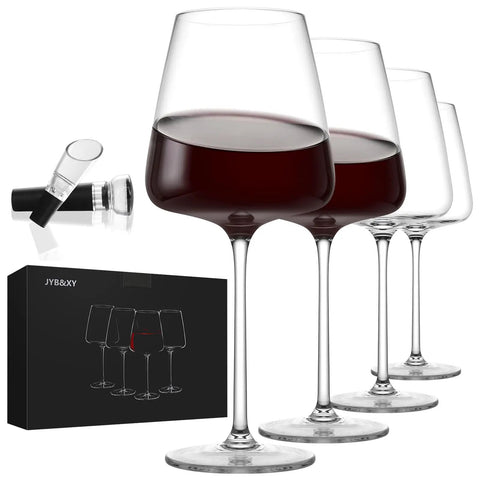 Hand Blown 19Oz Premium Titanium Crystal White Square Wine Glasses Set Of 4 With Long Stems Ultra Thin Walls, gift box visible