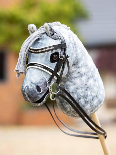 Leather Hobby Horse Double Bridle Set With Functional Buckles, Two Reins And Two Bits, Real Dressage Style with Noseband