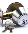 Heavy Duty Designer Commercial Deadbolt Single Cylinder Lock in Satin Chrome 26D Non Handed Grade 2 Industrial UL 3 Hour Fire Rated ADA Compliant For Wood Or Metal Doors, shown with keys and latch