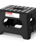 Black Folding Step Stool Nine Inch Holds Up To 600 Lb With Non Slip Surface And Carry Handle Sturdy Foot Stool