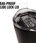20 Oz Double Wall Vacuum Insulated Stainless Steel Tumbler With Slide Top Leakproof Lid showing the leak-proof slide lock lid design.